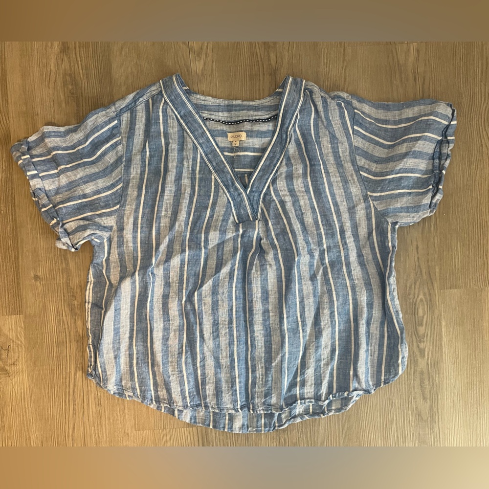 Anthropologie Pilcro Blue Striped Women's 100% Linen Top